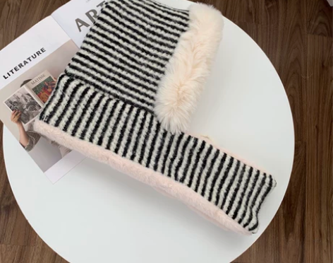 【年货价】条纹雷锋帽女冬可爱加绒毛线帽日系...