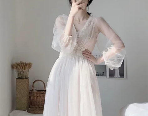 2019新款夏网纱长裙chic温柔裙子仙女...