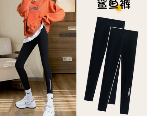 九分加绒高腰鲨鱼裤女外穿春秋薄款瘦腿提臀裤...