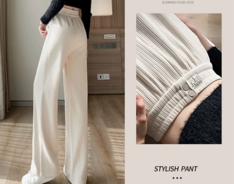 雪尼尔阔腿裤女高腰垂感秋冬加绒显瘦休闲直筒...