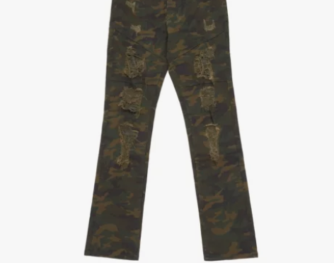 Amoeba原创破洞修身迷彩牛仔裤高街美式...