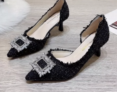 包邮 小香风法式方扣水钻闪钻女2022秋新...