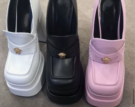 法式复古圆头浅口高跟鞋2021新款真皮防水...