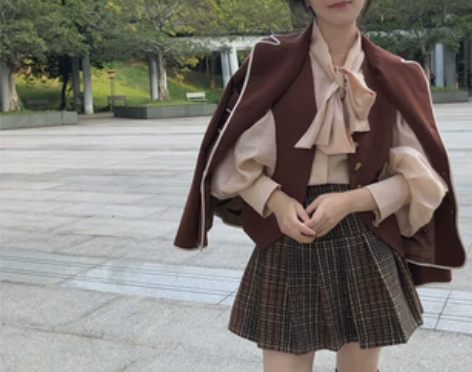 半身裙毛呢百褶裙 JIHOON CH...