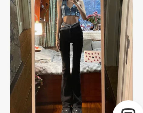 设计感小众微喇牛仔裤女高腰显瘦喇叭裤美式复...