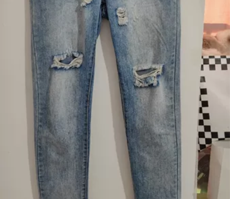 22秋冬新款破洞牛仔裤休闲裤男女同款水洗蓝...