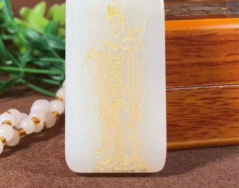 满皮观音，新疆和田玉作品，33.08g，观...