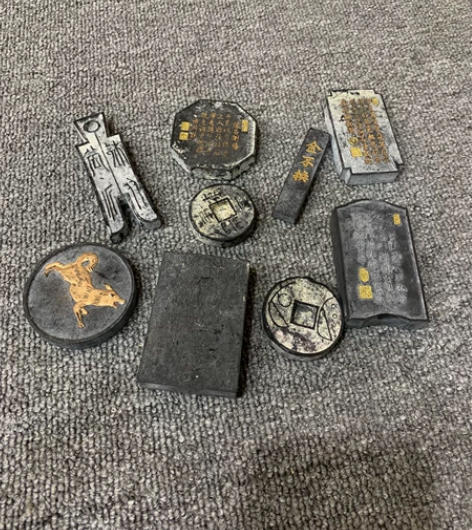 民国文房四宝物件，墨块墨条 手工雕刻鎏金工...