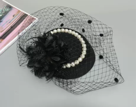 小礼帽女头饰名媛旗袍民国珍珠帽子配饰面纱晚...