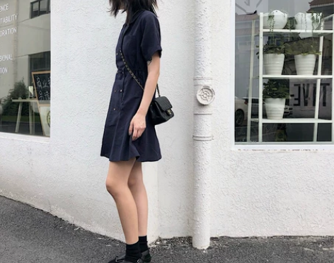 裙子夏连衣裙收腰女双排扣V领西装裙矮个子穿...