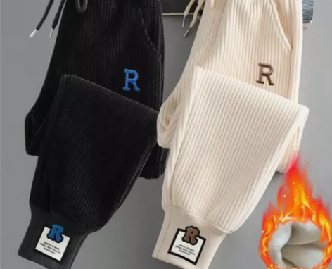 灯芯绒裤子女秋冬新款加绒加厚韩版绣花束脚裤...