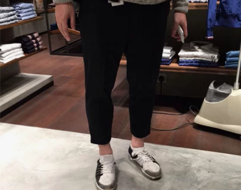 男士简约罗马布修身小脚九分裤  男西裤 m...