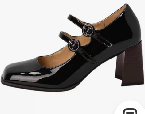 2023新款法式单鞋高跟粗跟仙女一字扣真皮...