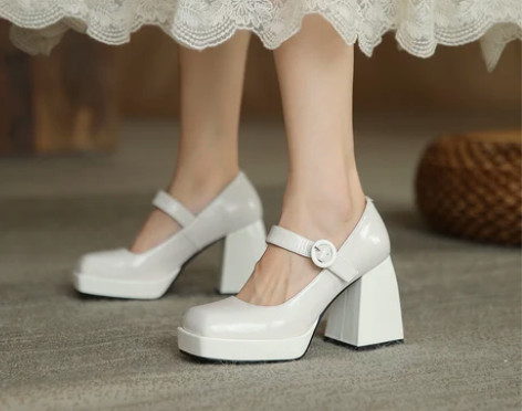 玛丽珍单鞋2021新款真皮防水台高跟鞋粗跟...