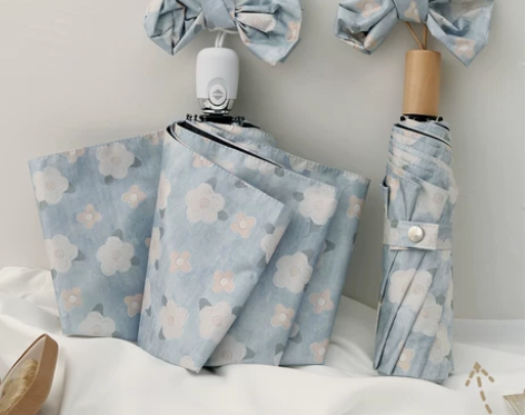 全自动油画花朵雨伞女ins风文艺折叠晴雨两...