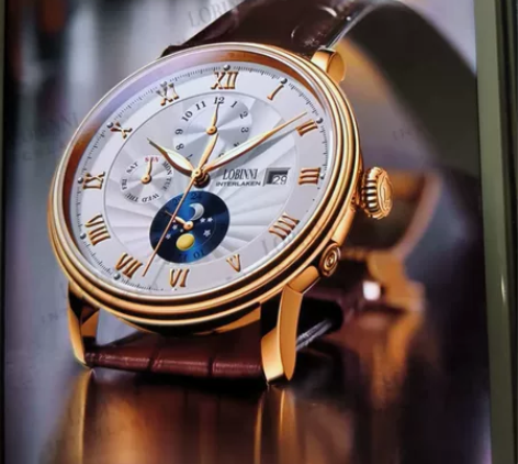 罗宾尼专柜正品商务男士手表男机械表防水多功...