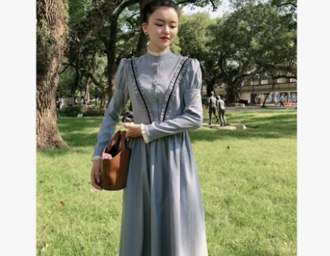 桃可了 复古宫廷风连衣裙中长款过膝法式裙 ...