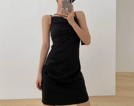 左边女装高腰小黑裙无袖女裙子2021春夏新...