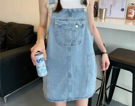 牛仔背带裙女2022夏季新款韩版宽松小个子...