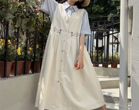 连衣裙2022新款日系桔梗背带裙女夏季法式...