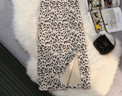 【狂欢价】豹纹半身裙秋冬女开叉一步裙a字裙...