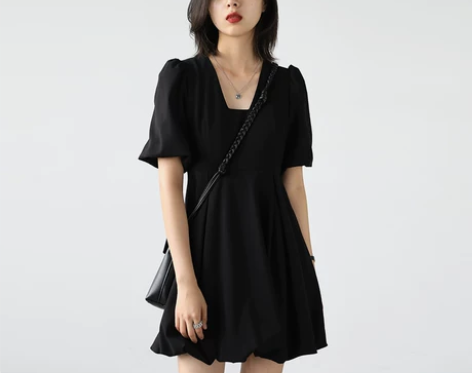 CHICVEN复古小众泡泡袖花苞裙连衣裙 ...