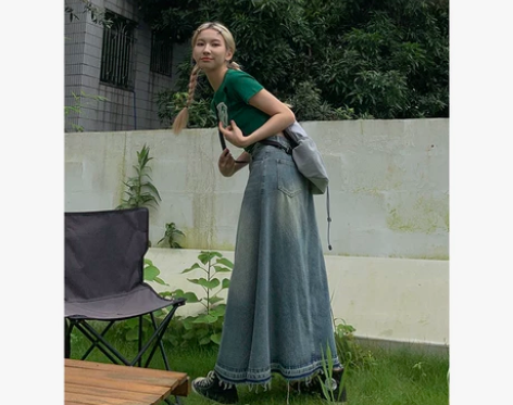 红人馆a字牛仔半身裙女夏季2022年新款高...