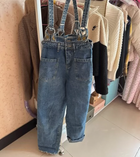 包邮 m码 侯点点韩国两穿背带阔腿哈伦裤背...