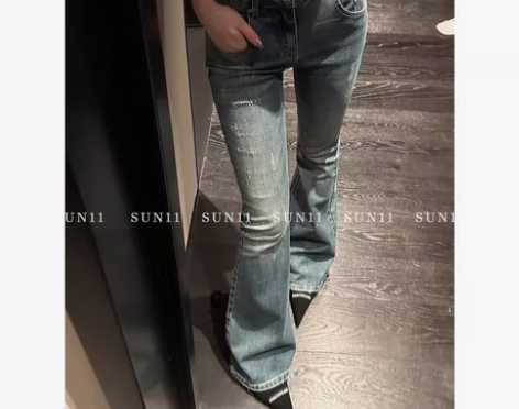 仅试穿SUN11 浅色喇叭牛仔裤女2022...