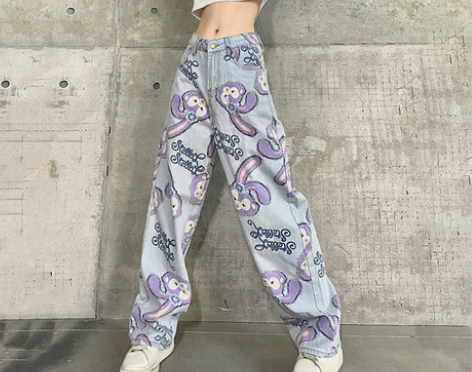 高腰泫雅风星戴露阔腿牛仔裤女直筒宽松大码显...