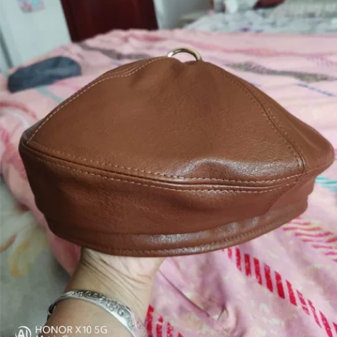百搭棕色皮贝雷帽温柔ins蓓蕾帽57cm可...