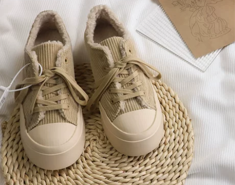 【二手鞋】灯芯绒帆布鞋女加绒厚底36码  ...