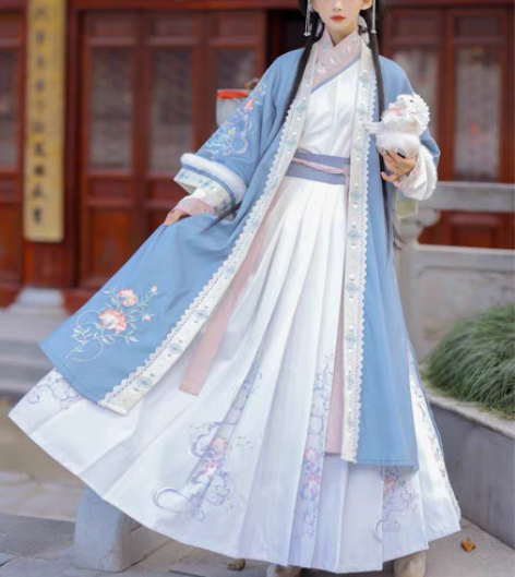 玉术曲宵原创汉服女宋制齐腰百迭裙保暖秋冬春...