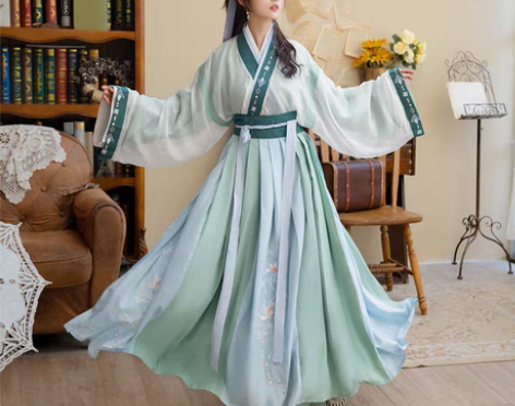 转卖科幻 清梳铃珑原创汉服女晋制刺绣撞色交...