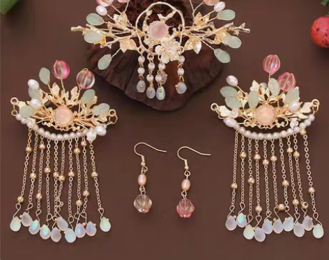 汉服头饰发簪配饰发冠簪子套装超仙女边夹流苏...