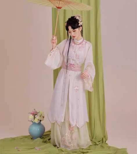 七月夕汉服明制 芙蕖 异形花瓣边改良比甲立...