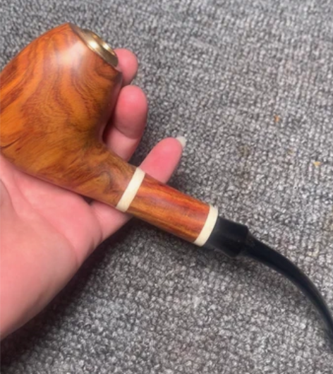 海南黄花梨，老板烟斗，白色镶嵌的猛犸，尺寸...