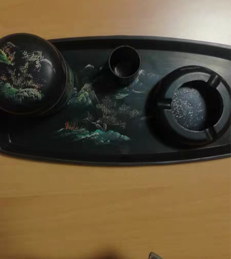 包邮福建实木胎黑漆彩绘烟具, 80年代初购...