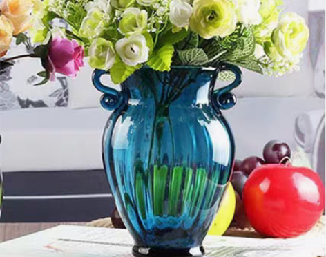 转卖地中海创意彩色双耳花瓶干花玻璃缸百合插...