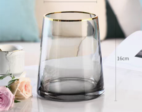 转卖轻奢 描金T型玻璃花瓶透明插花水培百合...