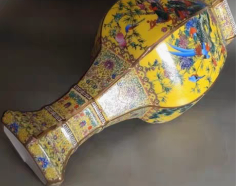 包邮闲置出景德镇陶瓷描金花瓶珐琅彩六方花鸟...