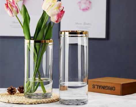 转卖简约金边直身玻璃透明插花摆件装饰水养富...