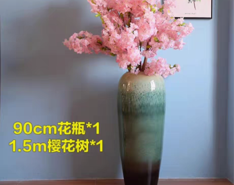 现代样板房景德镇陶瓷大落地花瓶客厅插花摆件...
