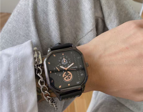 包邮男士手表ins高颜值学生党方形石英表潮...