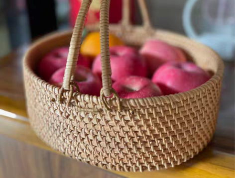 转卖手工藤编野餐篮折叠手提篮子编织收纳筐水...