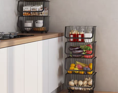 转卖【火拼价】黑色厨房置物架家用锅煲落地多...