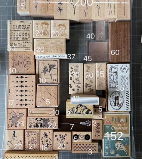 【出】手帐印章退坑包 用物花草植物印章4组...