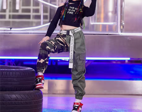 转卖国庆迷彩服套装儿童街舞女童爵士舞服装女...