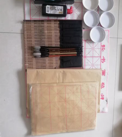 书法用品，一得阁墨汁，笔帘，毛笔，画毡，毛...