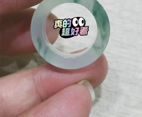 包邮翡翠成品：高品质《高冰飘蓝花方角戒指》...